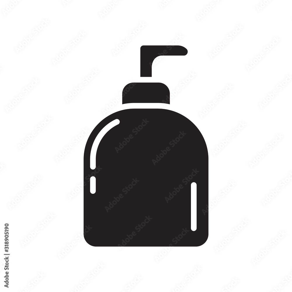 Cutout silhouette detergent in bottle with dispenser icon. Outline template for logo. Black and white simple illustration. Flat hand drawn isolated vector image on white background Cutout silhouette detergent in bottle with dispenser icon. Outline template for logo. Black and white simple illustration. Flat hand drawn isolated vector image on white background