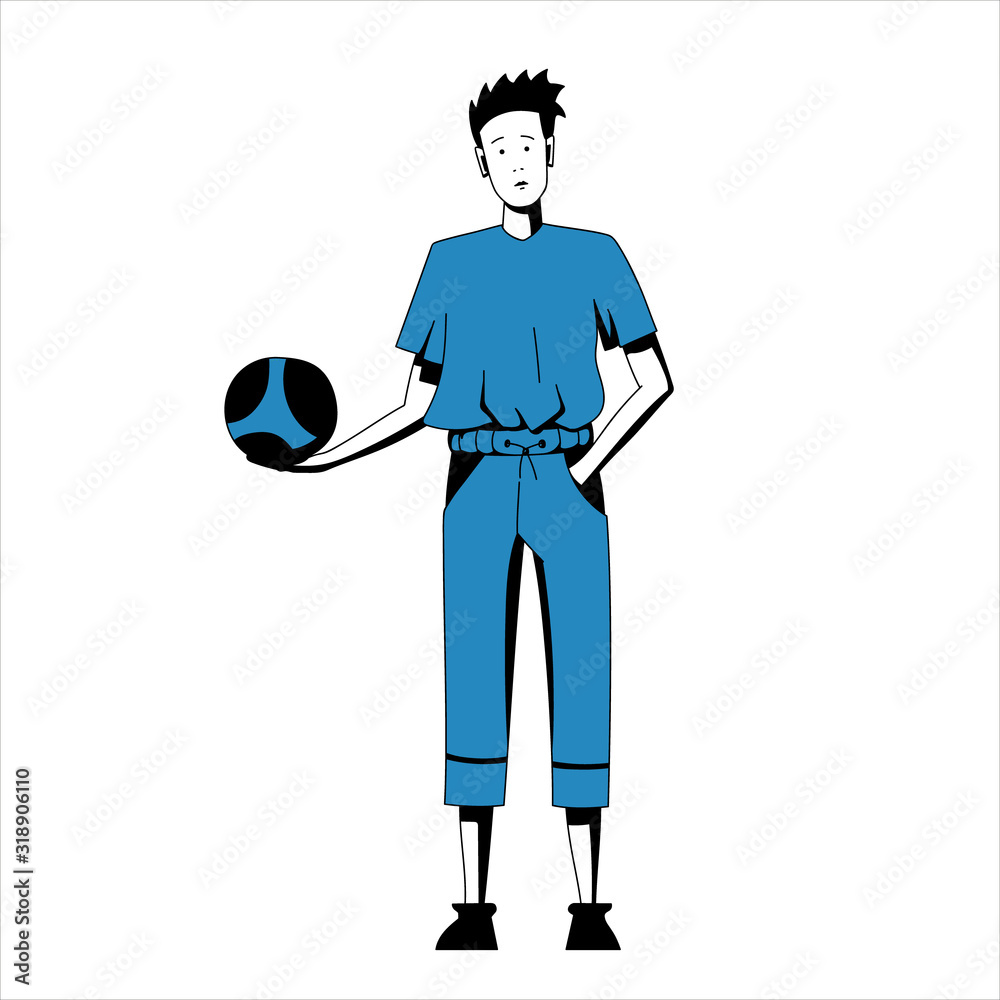 Vector illustration of a boy in sport suit holding ball in the hand Vector illustration of a boy in sport suit holding ball in the hand