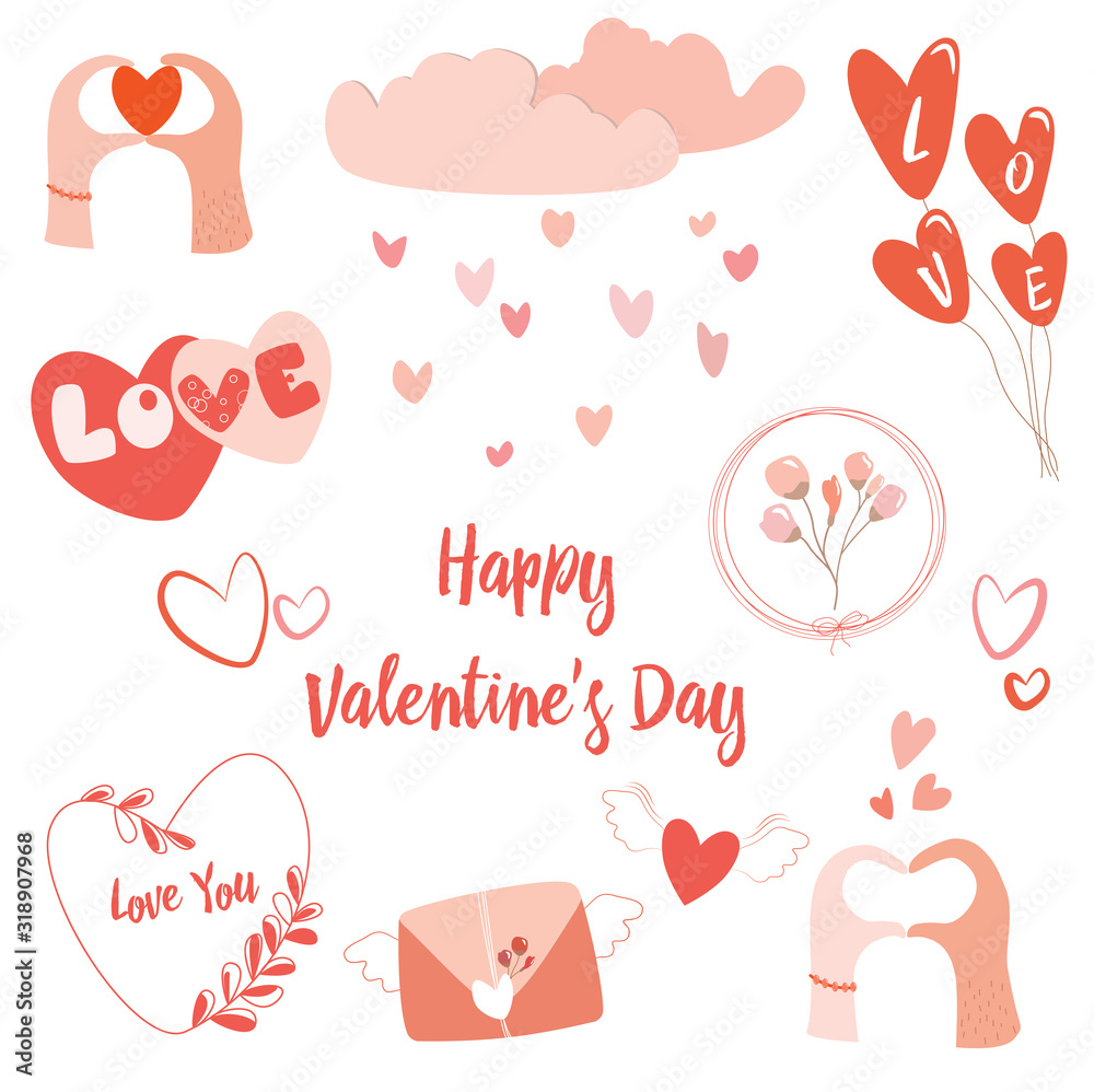 Set of various elements for Valentine's Day. Set of various elements for Valentine's Day.