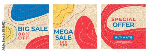 Set sale best offer banner template design, end of season special banner. Vector illustration