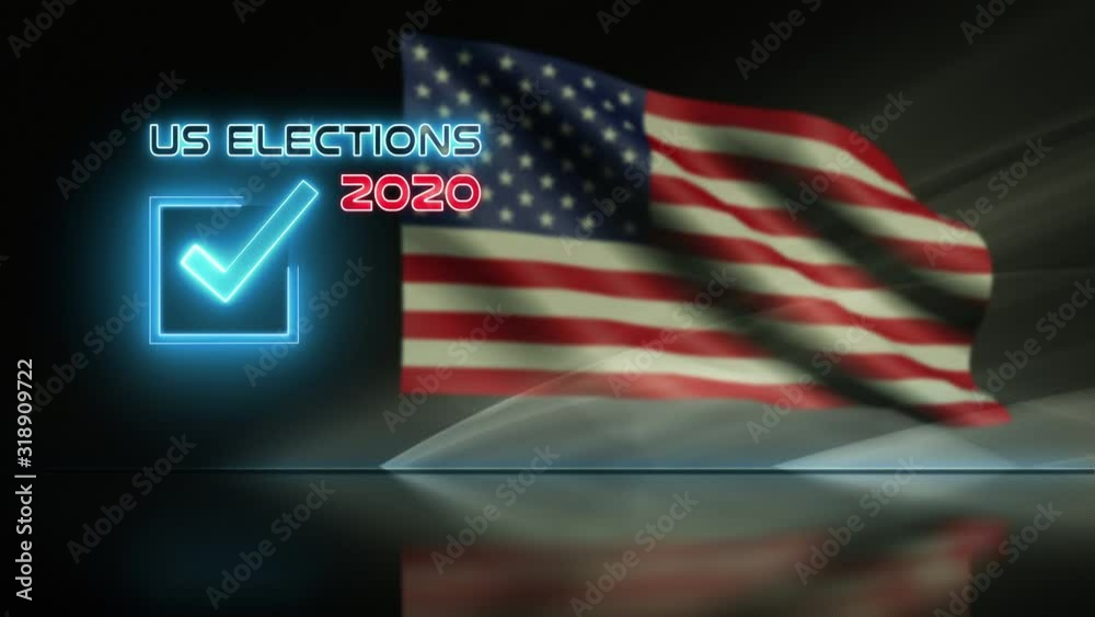 Ballot for presidential US election 2020 video animation loop background concept. American flag waving in wind.