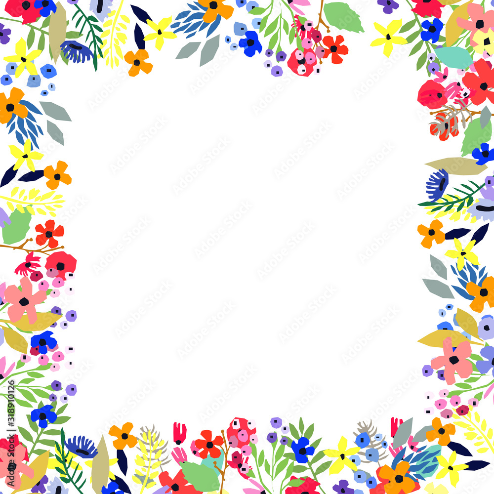 Floral frame made of flowers. Wildflowers leaves and branches. Vector illustration. Floral frame made of flowers. Wildflowers leaves and branches. Vector illustration.
