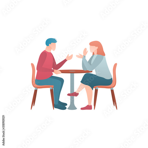 Man and woman flat illustration in cafe.