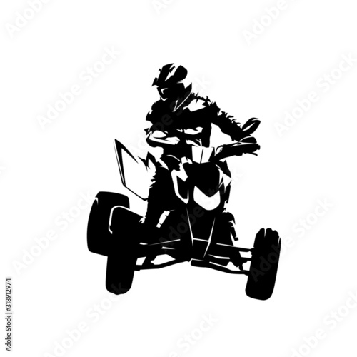 ATV isolated vector silhouette. Ink drawing, front view