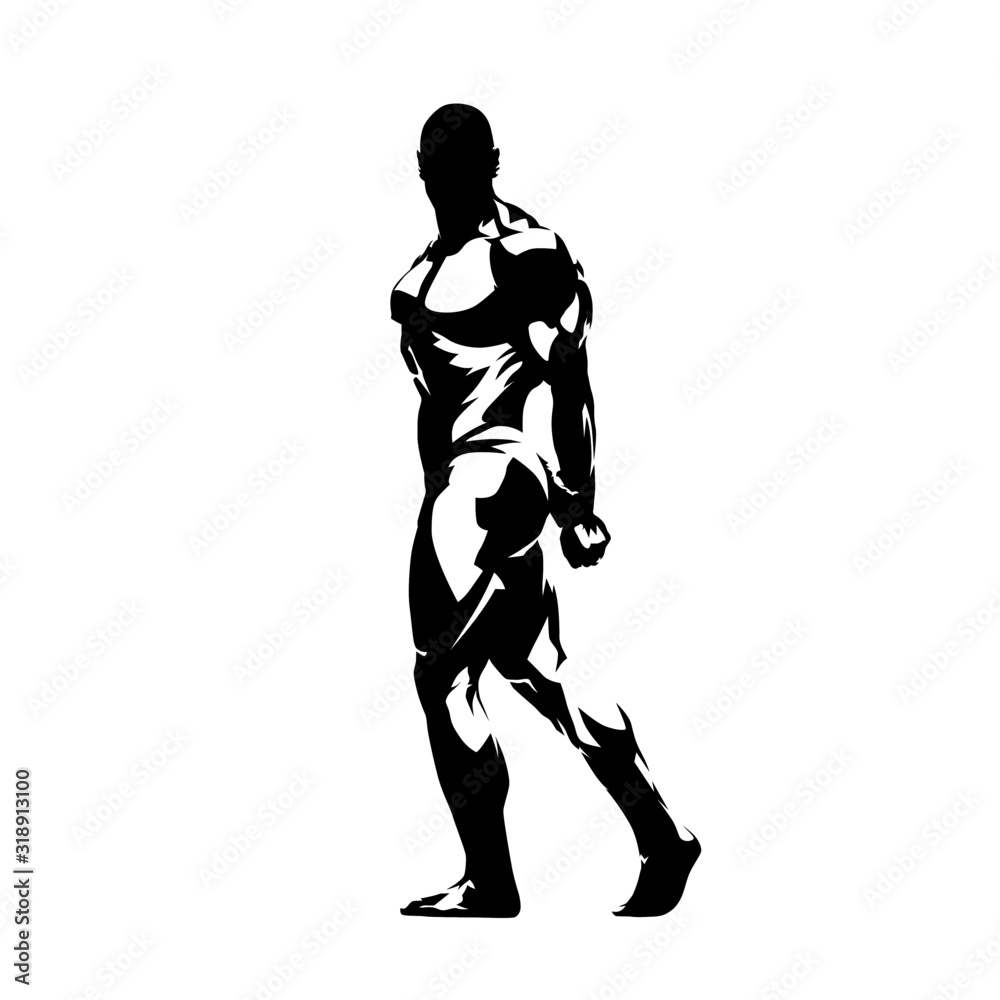 Bodybuilder, side view, isolated vector silhouette, ink drawing Bodybuilder, side view, isolated vector silhouette, ink drawing