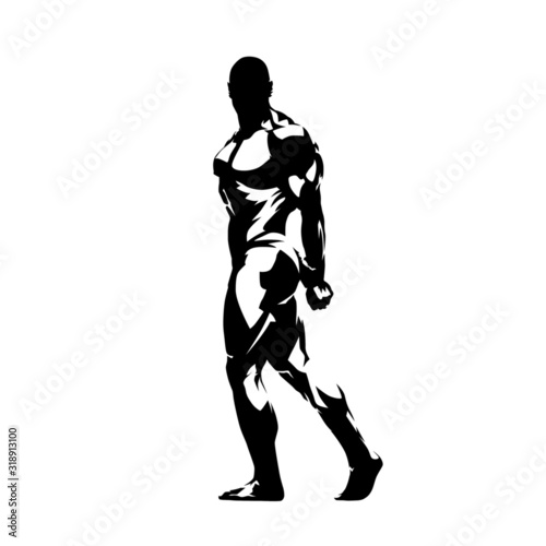 Bodybuilder, side view, isolated vector silhouette, ink drawing
