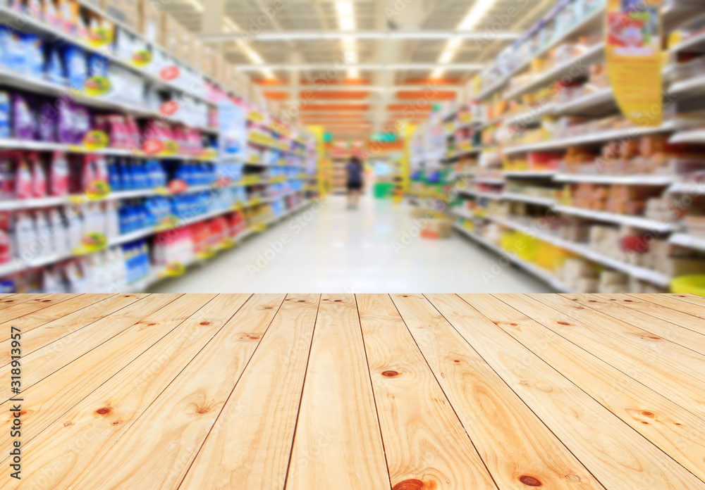 Wood floor and Supermarket blur background, Product display, template ...