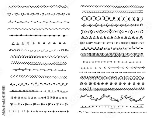 Hand drawn doodle lines set. Ink pen brushes, underline pencil strokes, drawing dividers for your design