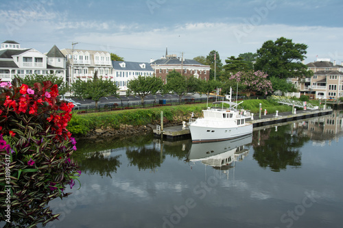 View of downtown Lewes Deleware from bridge with canal photo