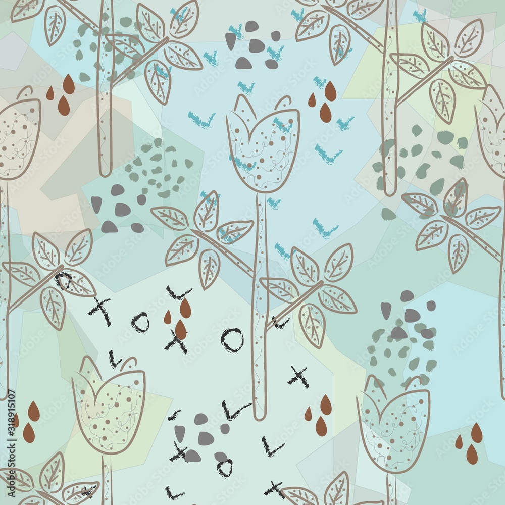 Fototapeta premium Floral Abstract Seamless Pattern. Modern Digital Design. Modern Fashion Scandinavian Style. Contemporary Colors and Design.