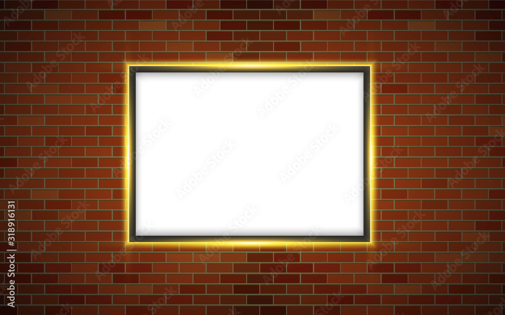picture frame and neon light on the brickwall picture frame and neon light on the brickwall