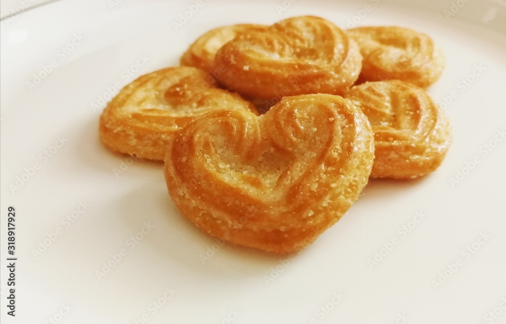 Heart shaped Biscuits /Cookies with cup of tea /coffee 