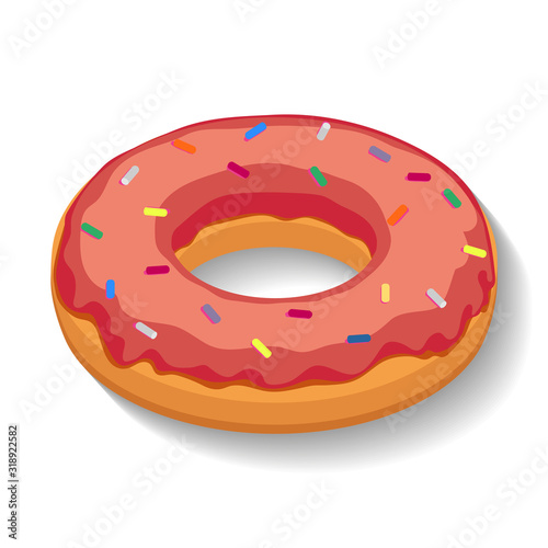 Bagel in raspberry glaze on a white background