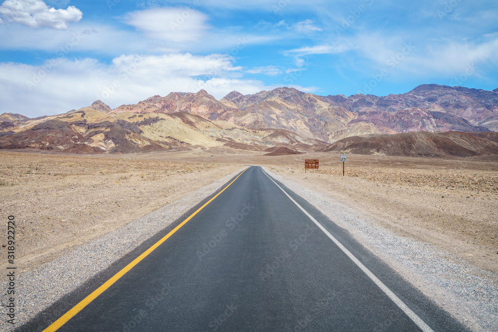 on the road on artists drive in death valley national park, california, usa