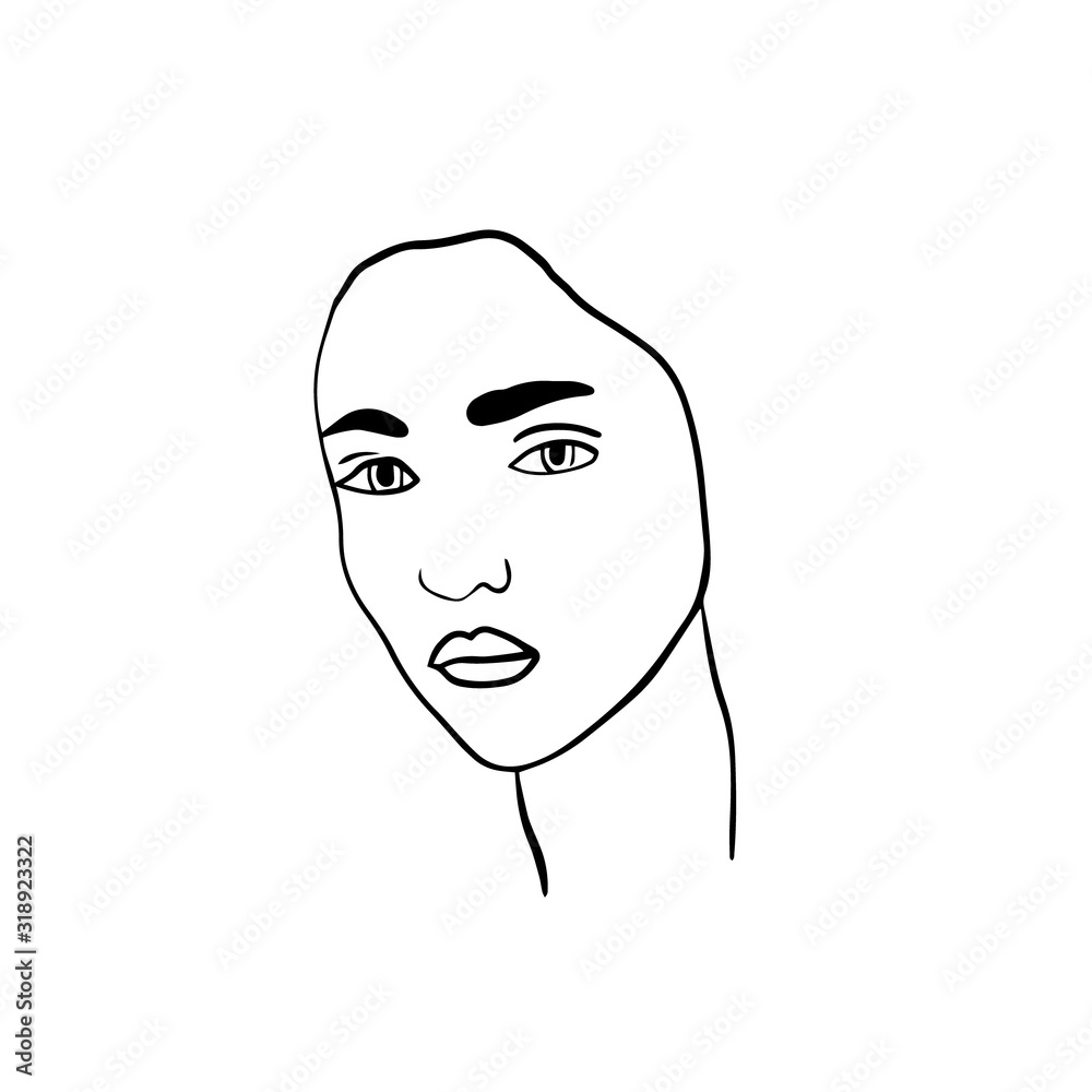 Beautiful woman portrait logo illustration in sketch style black white contrast Beautiful woman portrait logo illustration in sketch style black white contrast