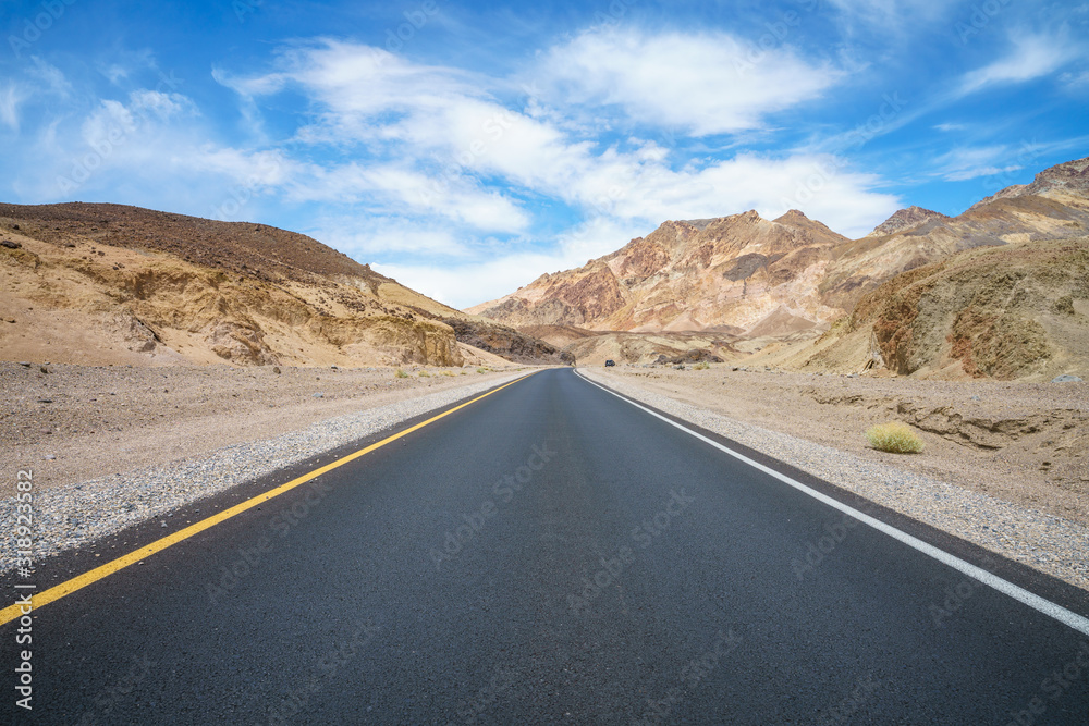 on the road on artists drive in death valley national park, california, usa