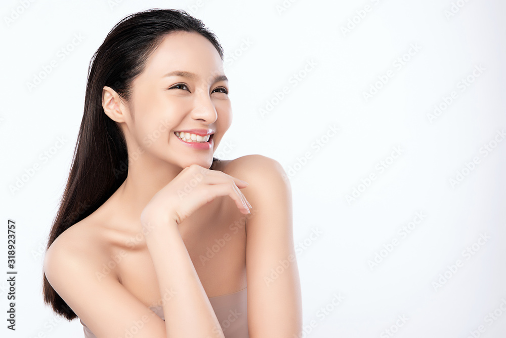 Portrait beautiful young asian woman clean fresh bare skin concept. Asian girl beauty face skincare and health wellness, Facial treatment, Perfect skin, Natural makeup, on white background,two Portrait beautiful young asian woman clean fresh bare skin concept. Asian girl beauty face skincare and health wellness, Facial treatment, Perfect skin, Natural makeup, on white background,two