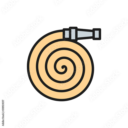 Pipeline firehose gear, firefighting equipment flat color line icon.