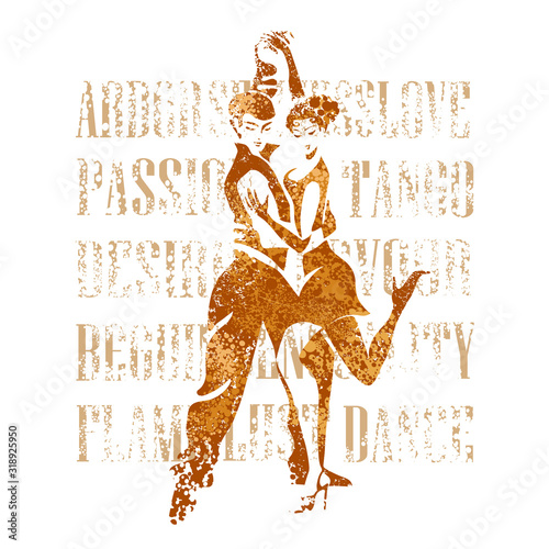 All appearances loving couple is dancing passionate and sensual tango. The image is formalized In colors and the Coffee style