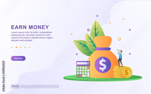 Fototapeta Naklejka Na Ścianę i Meble -  Flat design concept of Earn Point. People get points from online shopping, collecting points to exchange for shopping vouchers. Can use for web landing page, marketing material, mobile app, web banner