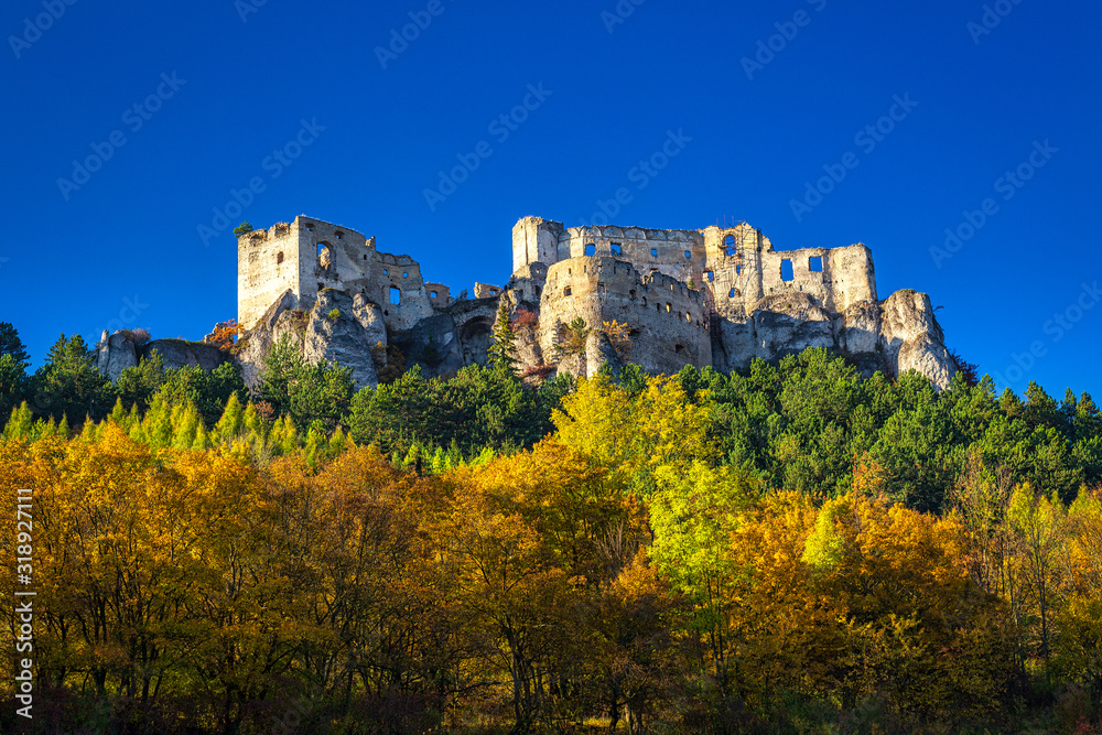 The medieval castle Lietava in autumn season, Slovakia, Europe.