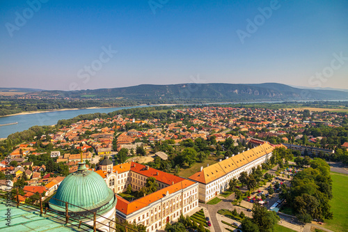 The Esztergom, top view of the Hungarian historic town from the Esztergom basilica, Hungary, Europe.. photo