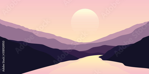 Fototapeta big river nature landscape outdoor adventure at sunset vector illustration EPS10