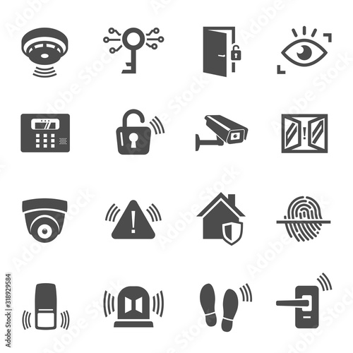 Home security, house protection glyph icons set