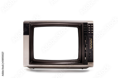Old TV with clipping path isolated on white background. Retro CRT television