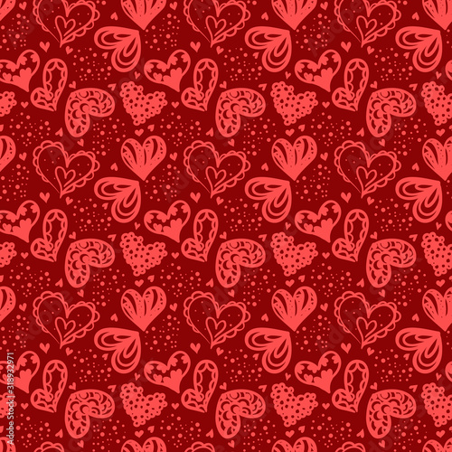 Red hearts seamless pattern, hearts for Valentine's Day. 