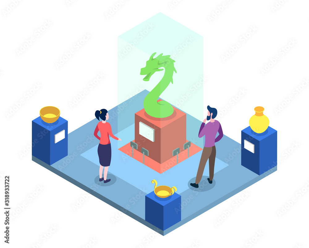 Historical museum interior isometric vector illustration. Ancient artifacts exposition, cultural heritage exhibition visitors, tourists characters. Historical exhibits excursion, sightseeing place Historical museum interior isometric vector illustration. Ancient artifacts exposition, cultural heritage exhibition visitors, tourists characters. Historical exhibits excursion, sightseeing place
