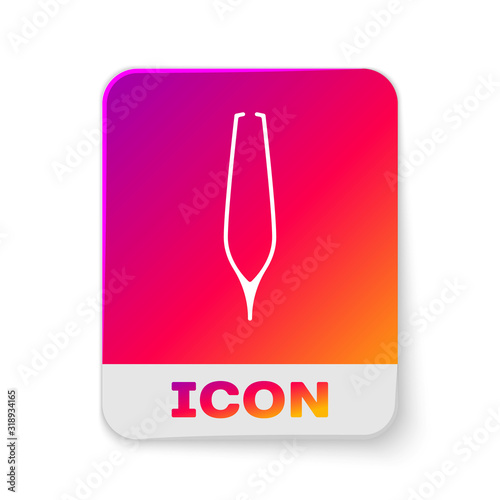 White Eyebrow tweezers icon isolated on white background. Cosmetic tweezers for ingrown hair. Rectangle color button. Vector Illustration