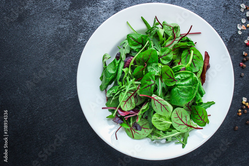 Healthy salad  leaves mix salad  mix micro greens  juicy snack . food background - copy space