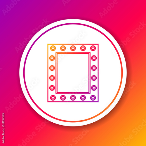 Color line Makeup mirror with lights icon isolated on color background. Circle white button. Vector Illustration