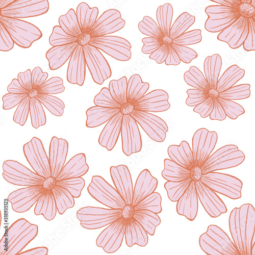 Seamless Floral Pattern. Pink and orange flowers background for textile scrapbooking  wallpapers  print  gift wrap  decoupage  covers. Raster copy.