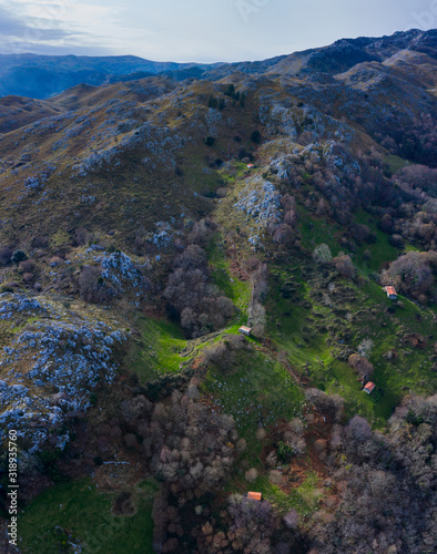 Landscape in Mirones, Aerial view of the Miera River Valley, Landscape in winter, Valleys Pasiegos, Cantabria, Spain, Europe photo