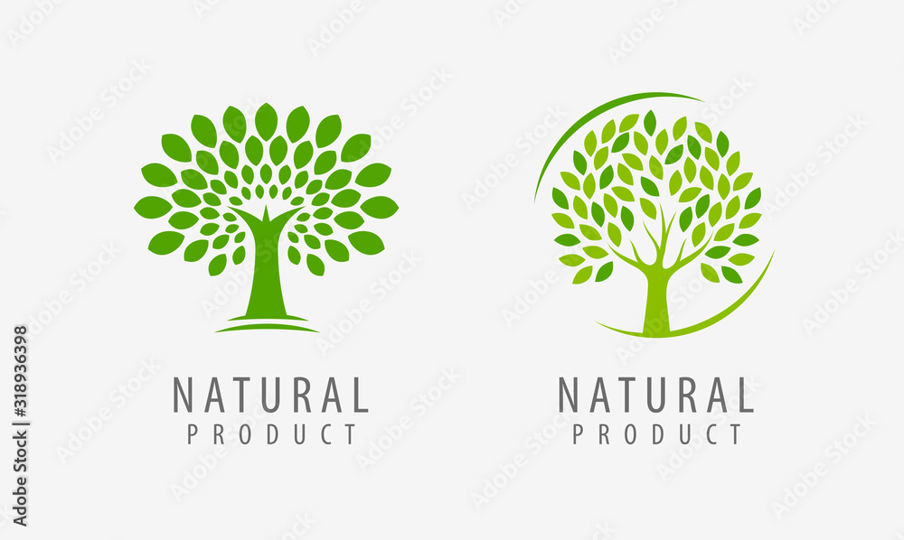Natural product logo. Tree symbol or label vector illustration - obrazy, fototapety, plakaty 