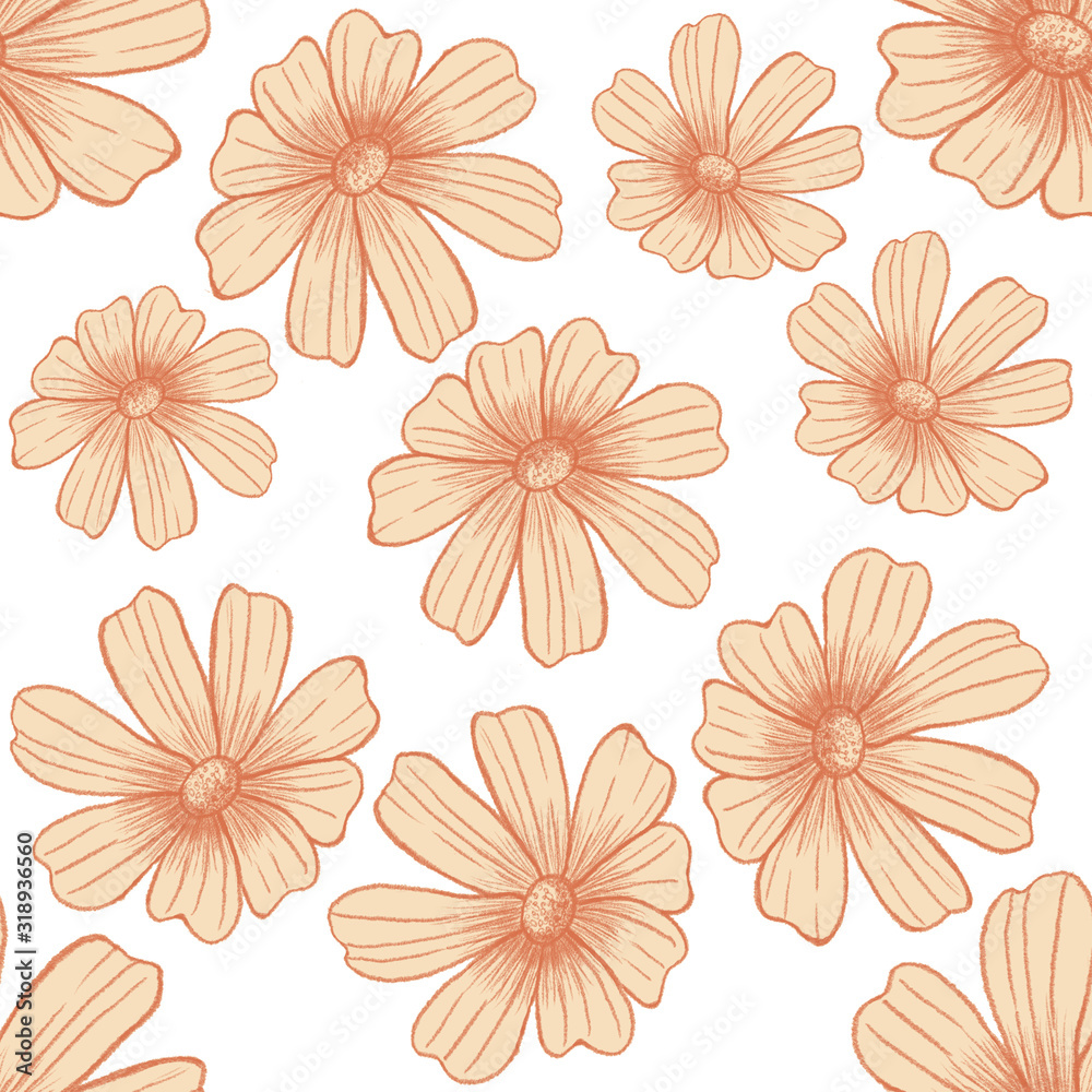 Seamless Floral Pattern. Orange flowers background for textile,scrapbooking, wallpapers, print, gift wrap, decoupage, covers. Raster copy. Seamless Floral Pattern. Orange flowers background for textile,scrapbooking, wallpapers, print, gift wrap, decoupage, covers. Raster copy.