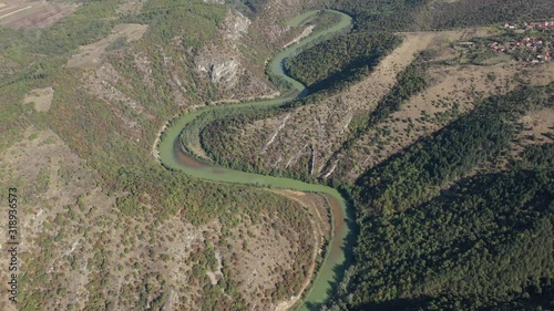 River Timok meanedring flow from above 4K aerial video photo