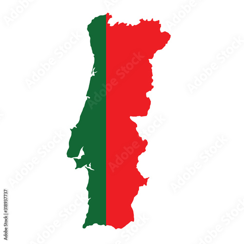 Vector political map of Portugal with flag isolated on white background