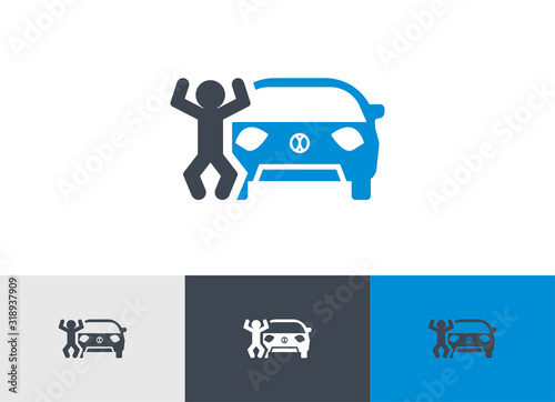 Happy businessman standing near the car - Car safety icon vector