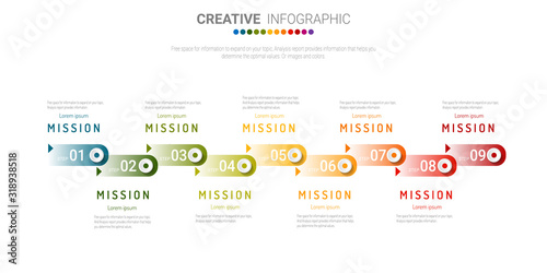 Presentation business infographic template, Abstract infographics number options template with 9 steps. Vector illustration.