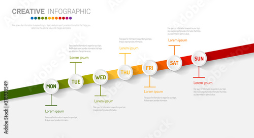 Timeline business for 7 day, 7 options, Timeline infographics design vector and Presentation business can be used for Business concept with 7steps or processes.  photo