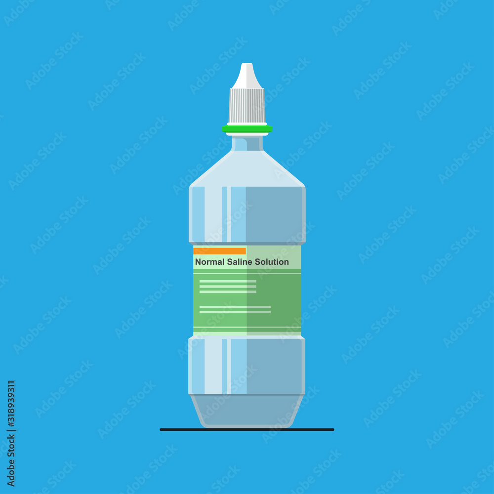 Photography Bottle of normal saline solution vector flat design.
