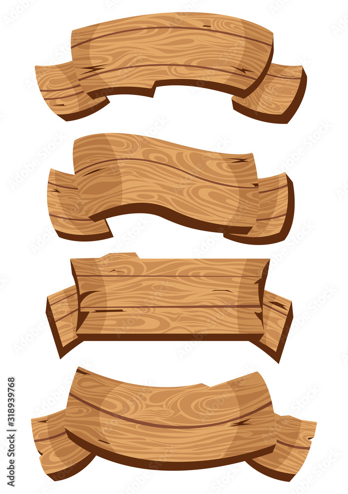 Set of wooden banners with decorative elements. Set of wooden banners with decorative elements.