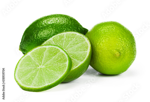 Pieces of lime isolated on white background