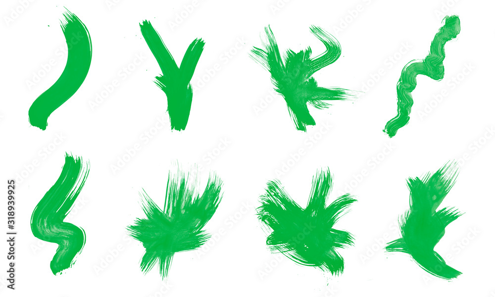 Set of green smears brushes. Abstract green brushes for painting Set of green smears brushes. Abstract green brushes for painting