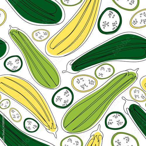 Seamless pattern. Vegetable marrow, squash, zucchini. Vegetables. Natural food and healthy nutrition. Flat vector illustration on a white background.