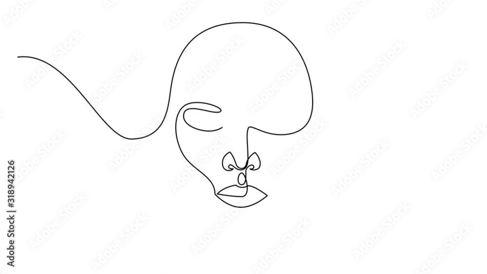 Self drawing simple animation of single continuous one line drawing of female face. Beauty girl or woman portrait. Drawing by hand, black lines on a white background. Self drawing simple animation of single continuous one line drawing of female face. Beauty girl or woman portrait. Drawing by hand, black lines on a white background.