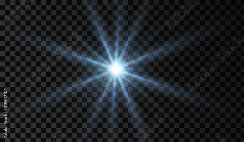 Lens flare. Light glow effect. Blue sparkle and glare object. Isolated vector illustration on transparent background.